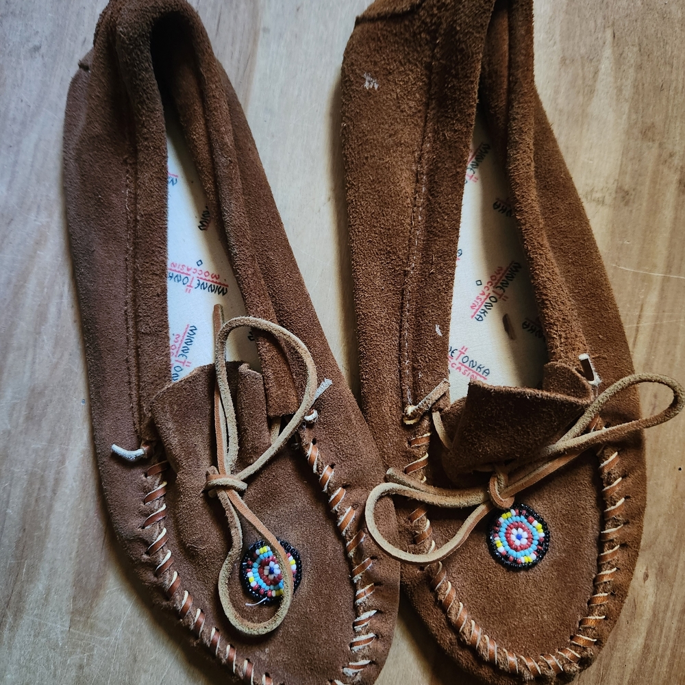 Brown Suede Moccasins with Beaded Accents